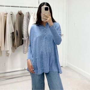 Tuckernuck Clayton Long Sleeve Knit Polo in Chambray Blue